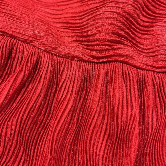 ZARA Kimono SLV Shimmer Ribbed Draped Lettuce Edge V-Neck Red Midi Party Dress S - Picture 11 of 16